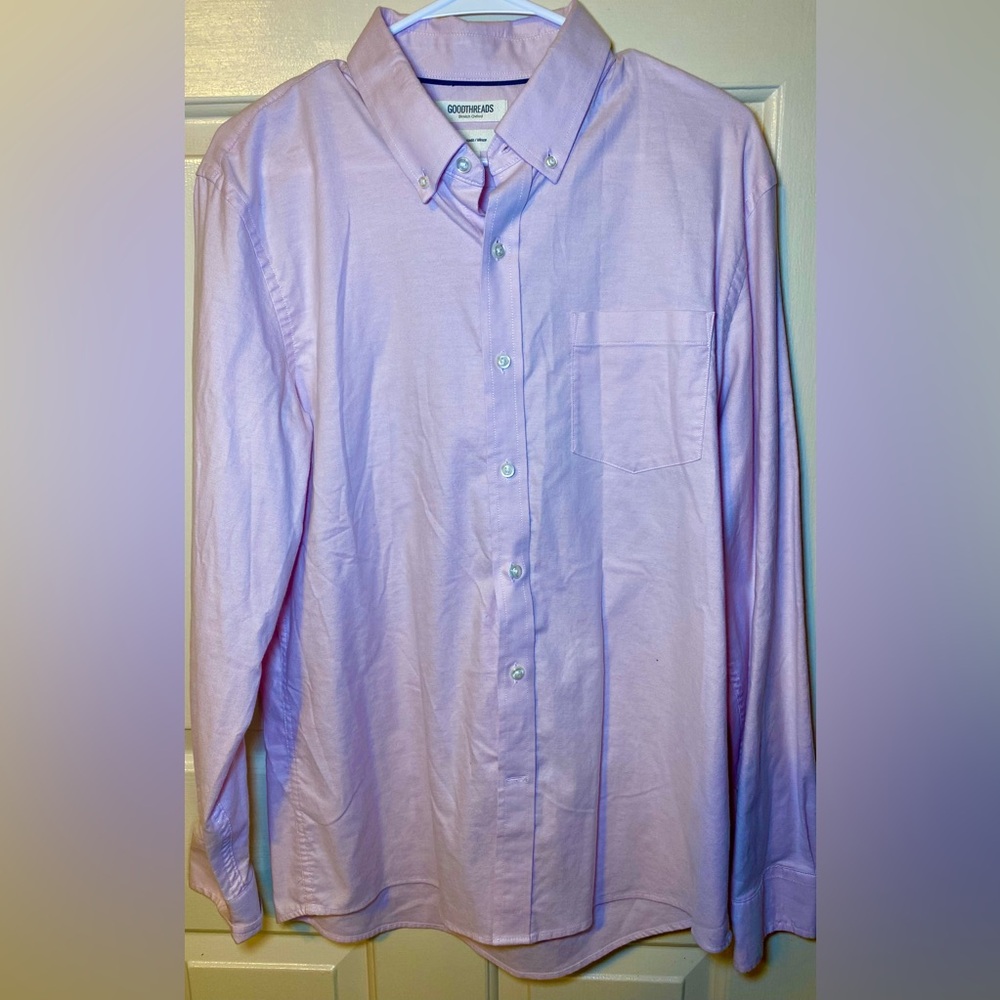 Goodthreads Slim Fit Button Down Long Sleeve Shirt‎ Light Rose Pink Mens L